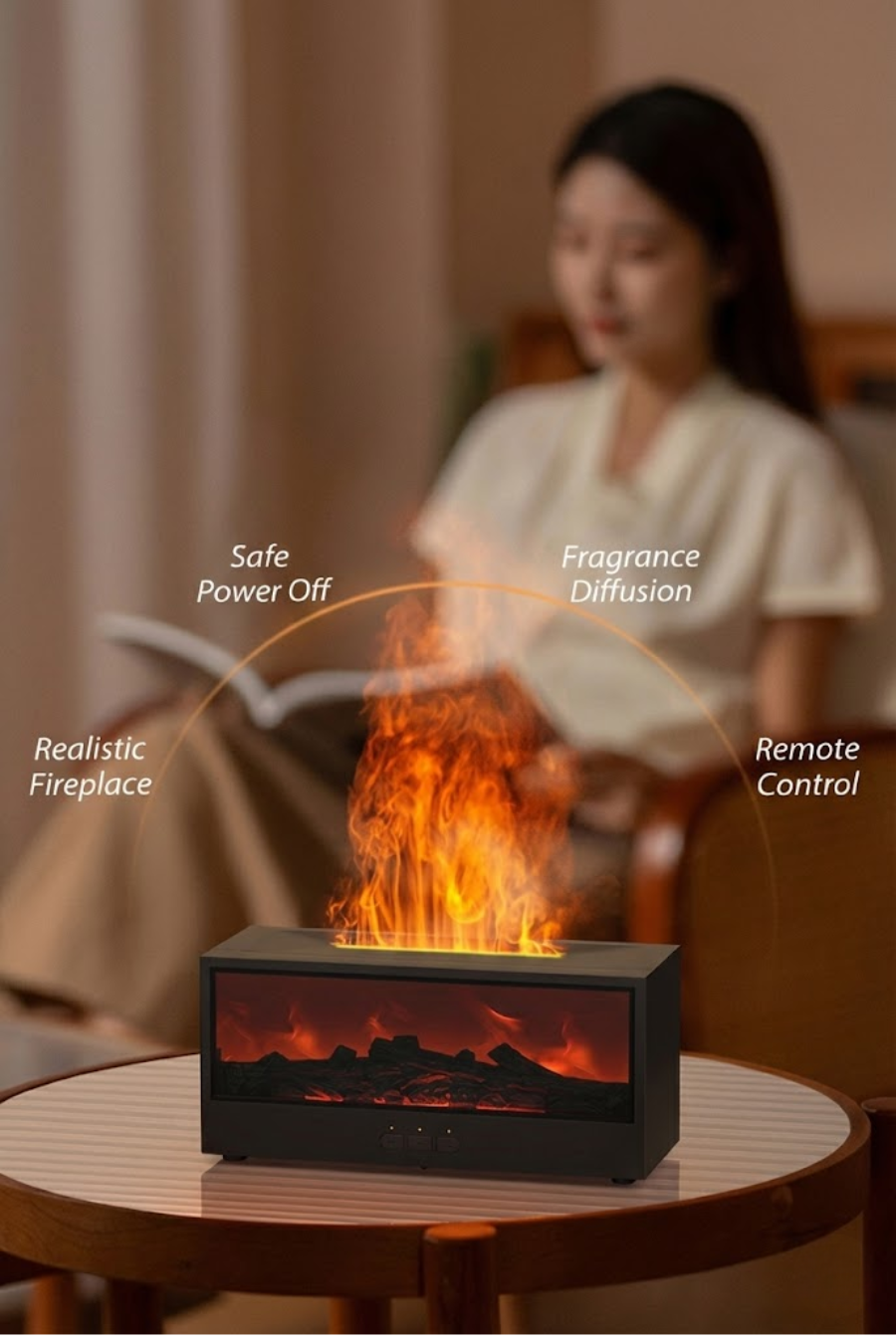 Fireplace Accent Diffuser | Realistic Flame Humidifier with Remote Control